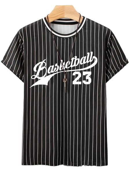 

men random striped & letter graphic tee s2pr#, White;black
