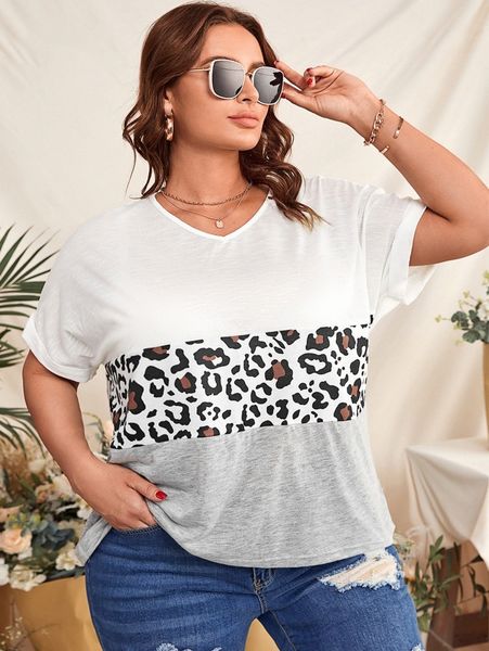

plus contrast leopard print tee 32mn#, Black