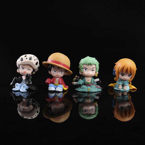 

huiya01 4 pcs seated one piece hand-made anime cartoon baby luffy solo na miro pvc action figure collection model toys g0911