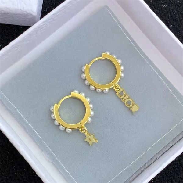 

fine tassel letter star round pearl earrings female asymmetric earrings, Golden