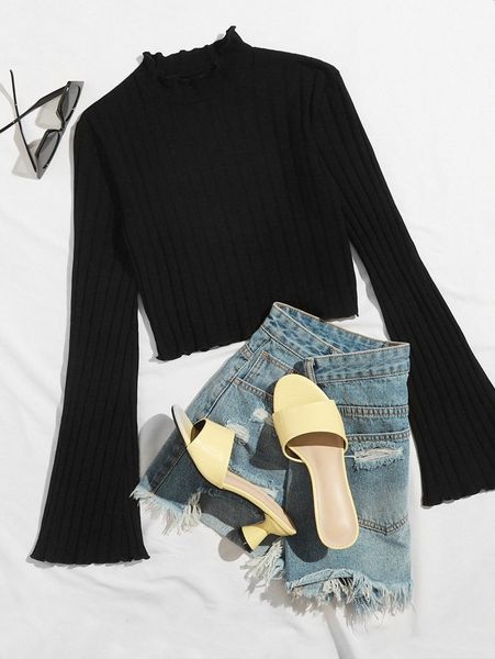 

lettuce trim flounce sleeve tee n8kf#, White