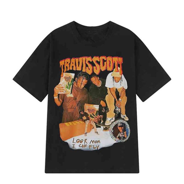 

designer travis t shirt hip hop singer fashion brand mens woman lovers summer cotton traviscott high street scott oversized vintage angles b, White;black