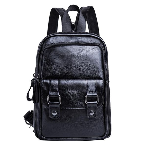 Mochila couro preto PU Small for Men Multifunção Viagem Bolsa de ombro de ombro Esporte casual Sling Mochila Hombrebackpack