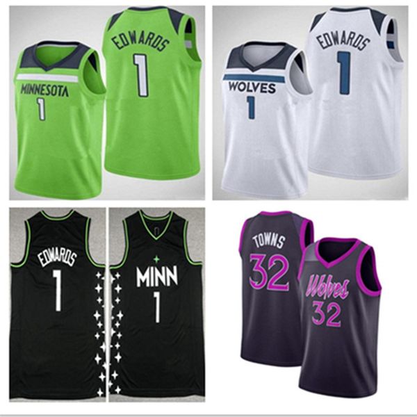 

new 2022ss fans minnesotas timberwolvess 1 anthony edwards jersey city basketball 2021 karl-anthony 32 towns jerseys kevin 21 garnett shirt, Black