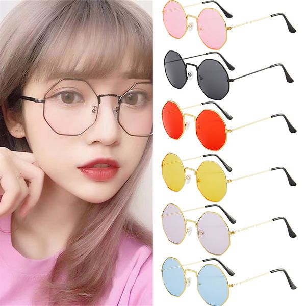 

sunglasses octagonal irregular sun glasses designer travel glasses student multilateral flat lens sunscreen shades european american fashion, Blue