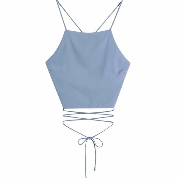 

camiseta sin mangas con tirantes finos para mujer corto cruzado con tirantes finos y espalda descubierta para verano 220519, White