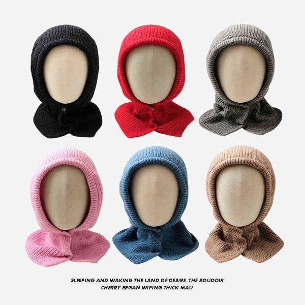 Autunno Inverno Simpatico bottone stile caldo Beanie Protezione del collo Bavaglino con cappuccio Cappello di lana All-Match Colletto finto Cappello lavorato a maglia Tij J220722