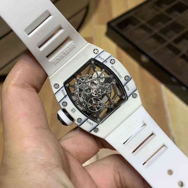 

luxurys mechanical watches men automatic fashion wtistwatches business leisure rm035 automatic white carbon fiber tape trend men, Slivery;brown