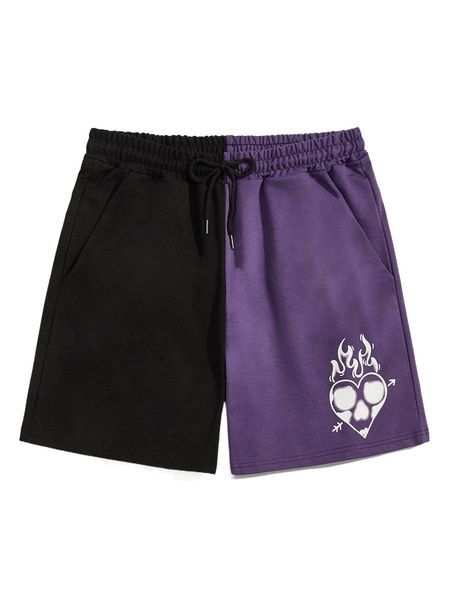 

romwe guys two tone heart graphic shorts u7a7#, White;black
