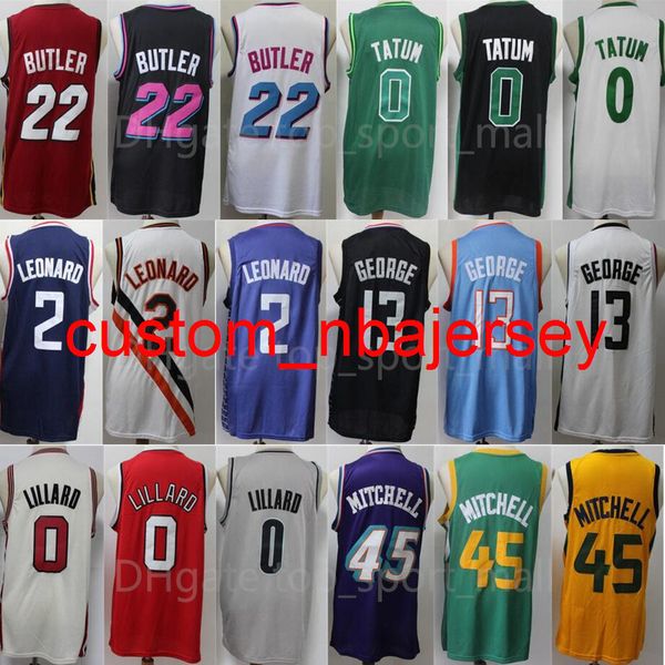 Team Basketball Jimmy Butler Maglie 22 Damian Lillard 0 Jayson Tatum Paul George 13 Kawhi Leonard 2 Donovan Mitchell 45 Stitched Good Man S-XXL