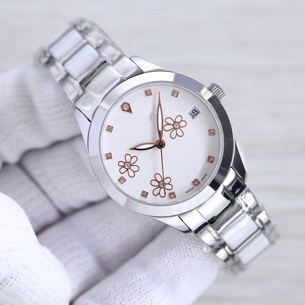 

ladies watch 35mm 316 stainless steel case 8215 mechanical movement ceramic strap sapphire crystal glass scratch resistant fashion sports wa, Slivery;golden