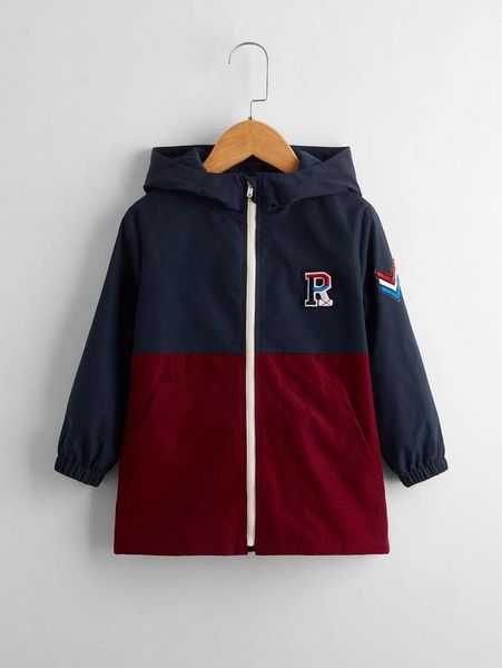 

toddler boys two tone patch detail zip up hooded coat she, Blue;gray