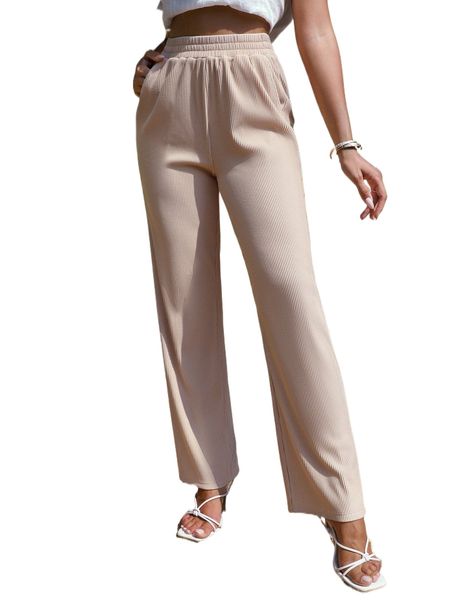 

elastic waist slant pocket pants j8th#, Black;white