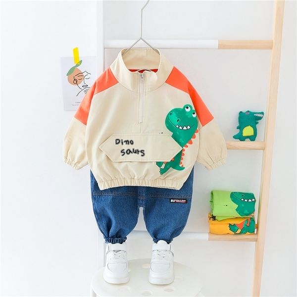 

hylkidhuose spring toddler infant clothing sets baby girls boys clothes cartoon dinosaur t shirt jeans children clothing lj201223, White