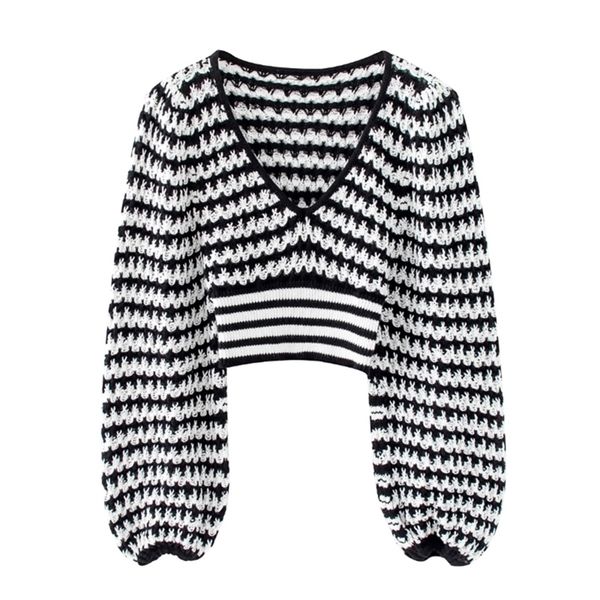 

2020 new women v neck black white patchwork short sweater ladies basic knitted casual slim high street sweaters chic lj201017, White;black