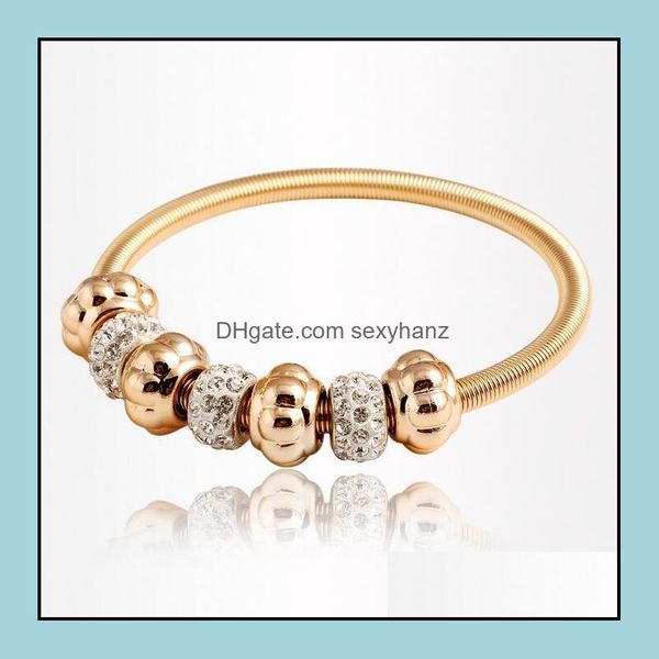 Charm Bilezik Mücevherleri Üst Sınıf Altın Moda CZ Diamond Rhinestone Kristal Elastik Kumbez Boksları Kadınlar İçin Kız Toptan Drop Del