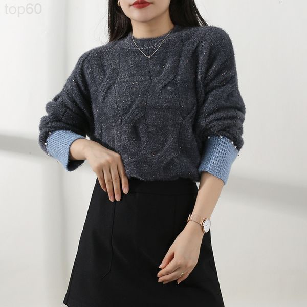 

women's sweaters designer []autumn and winter new pullover sweater female celebrity heavy industry nail bead soft waxy knitted star seq, White;black