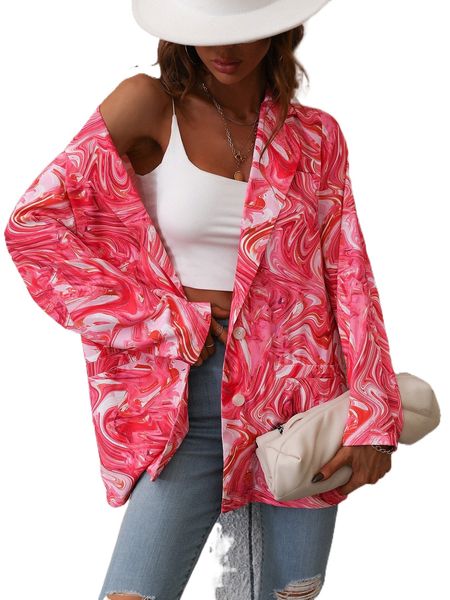 

marble print lapel neck blazer e3hg#, White