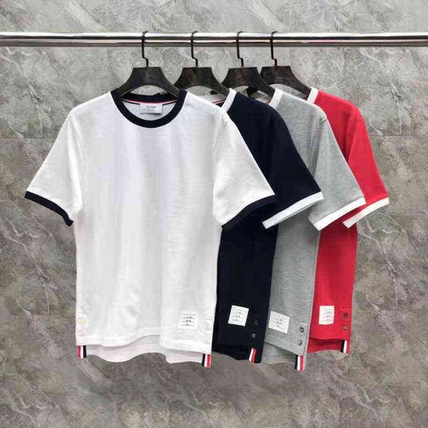 

tb short sleeve summer classic collar cuff fashion versatile ins fashion brand t-shirt red blue white and gray simple casual classic four st, White;black