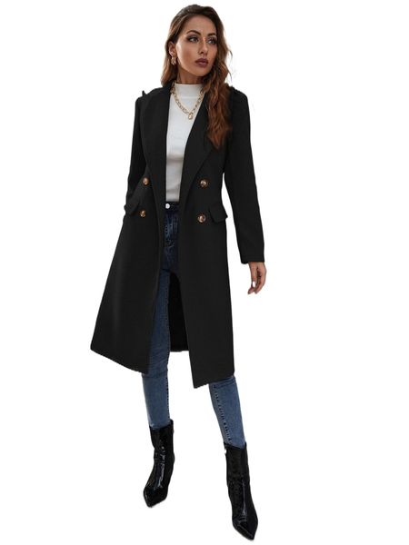 

double breasted flap detail belted overcoat b2of#, Black