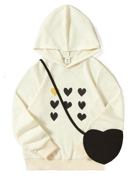 

girls heart print hoodie p57u#, Black;white