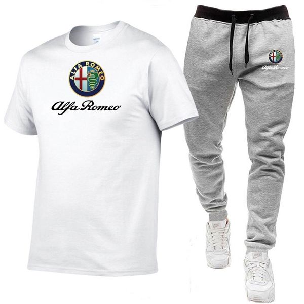 

summer men s alfa romeo t shirt trousers casual sports suit 220621, Gray
