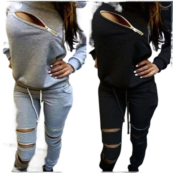 

women's pants & capris casual 2 pieces women's clothing sweatpants set women tracksuits sportswear female pullovers jumpers zipper, Black;white
