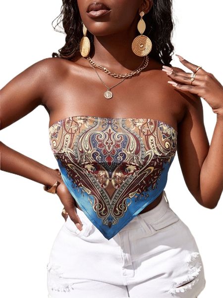 

x anitta paisley print tie backless bandana tube r1ge#, White