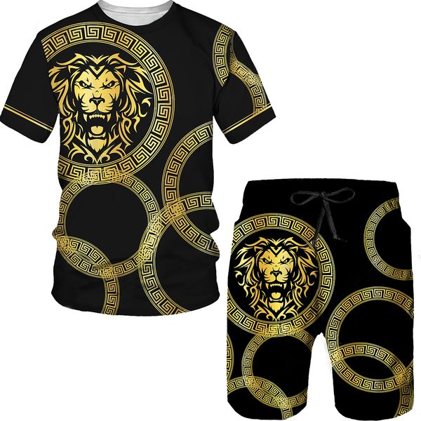 

summer men the lion king set tracksuit for man oversized clothes 3d printed t shirt shorts sportswear mens tshirts 2-piece suit, Gray