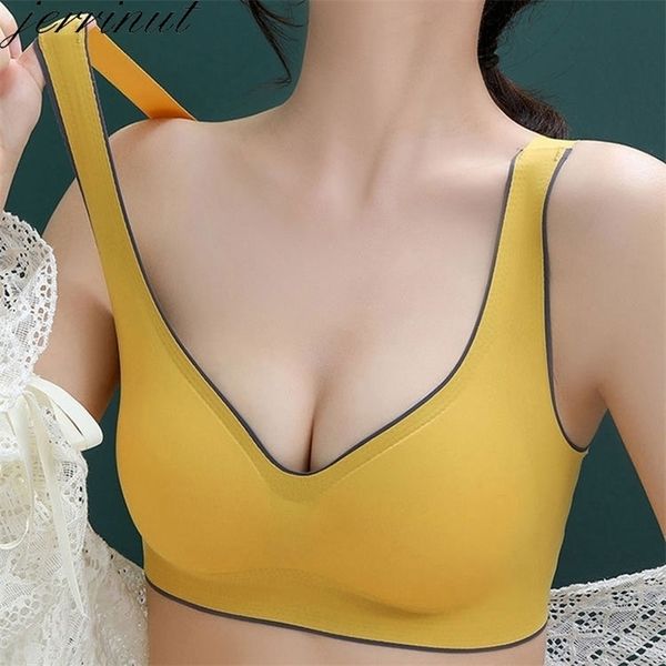 

jerrinut plus size bra latex push up bra seamless bras for women bralette bh comfort cooling gathers shockproof pad 220530, Red;black