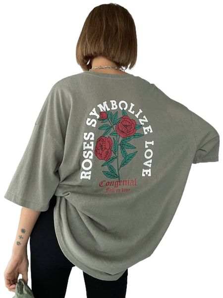 

dazy floral & slogan graphic drop shoulder tee z4qs#, White