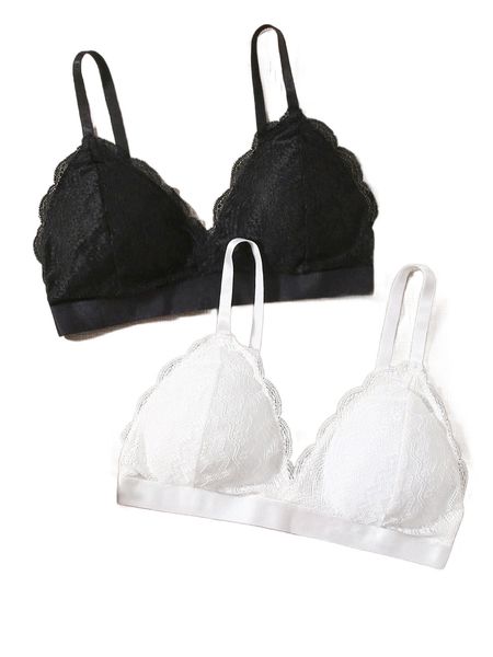 

2pack floral lace scallop trim bralette t9ri#, Black;red