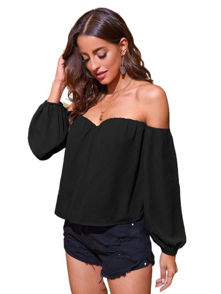 

off the shoulder bishop sleeve blouse d0yc#, White