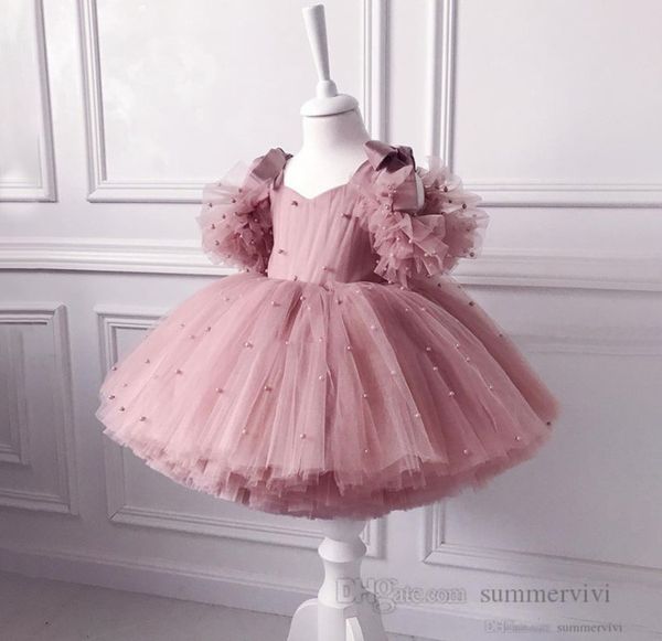 

little girls pearls lace tulle dresses toddler kids bows suspender princess dresses children 1st birthday party clothes q7440, Red;yellow