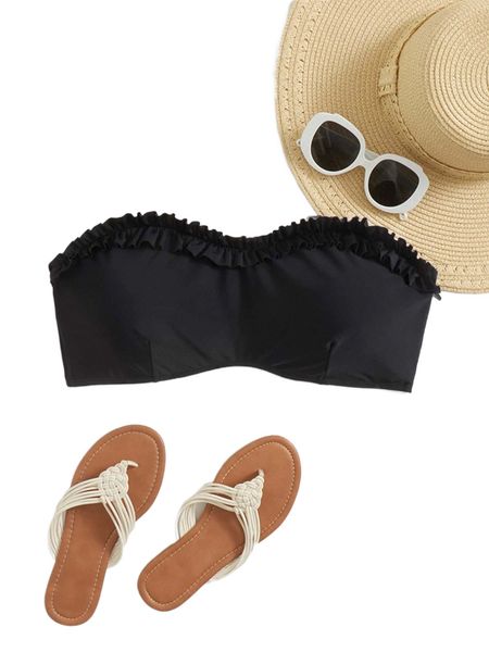 

plus frill trim tube bikini t59k#, Black