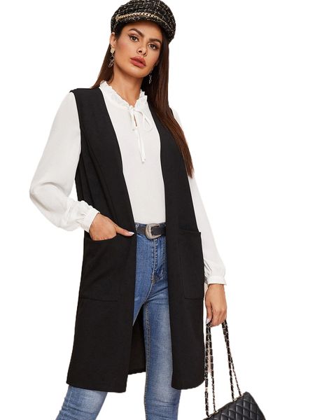 

open placket pocket front vest b2yl#, Black