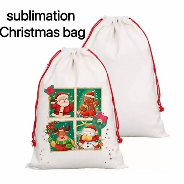 Sublimazione Sacchi di Babbo Natale in bianco Borsa con coulisse personalizzata fai-da-te Borse regalo di Natale Tasca per trasferimento di calore 2023 Nuovo anno all'ingrosso FY4931 FY4935 0704