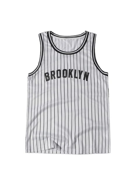 

men letter & striped tank f4rk#, White;black