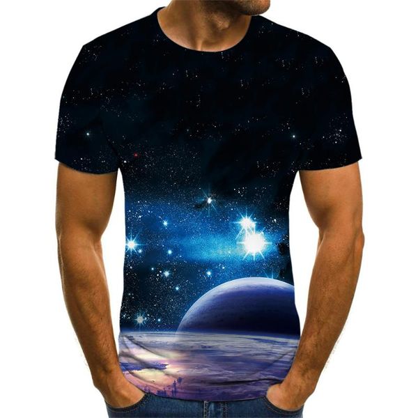 Herren T-Shirts Modedesign Science Fiction Planet Print Britischer Herren Street Trend Retro Style Kurzarm Top T-ShirtHerren