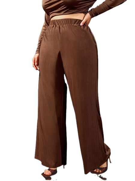 

plus high waist wide leg pants k3gp#, Black