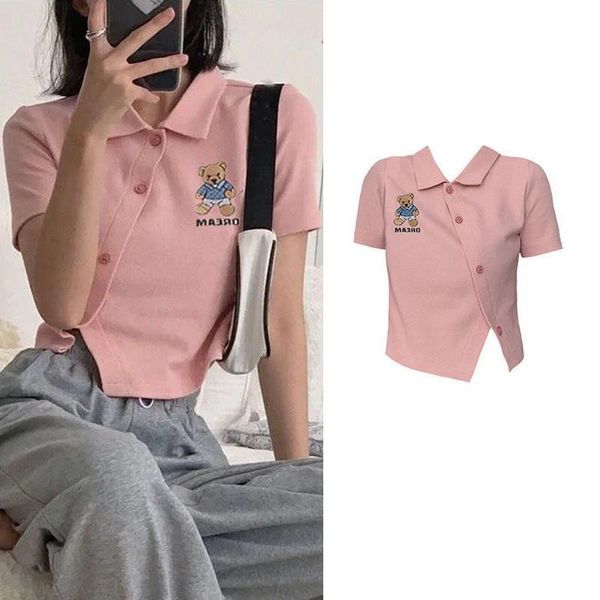 Damen Polos Shirt für Frauen rosa Bluse Kurzarm T-Shirts Crop Top weibliche Mode Druck Sommer 2022 Damenbekleidung AestheticWomen's