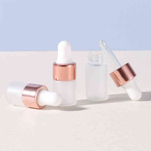 

10pc rose gold series 1ml 2ml 3ml 5ml empty frosted essential oil glass dropper bottles with rose gold pipettes y220428
