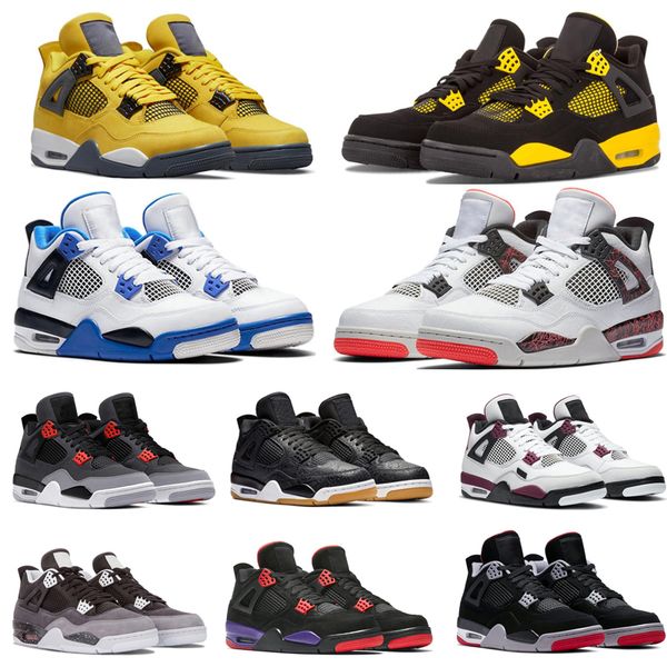 

high 4s 4 basketball shoes white oero silt red thunder red shimmer lightning union noir bred metallic purple green sneakers women trainers, Black