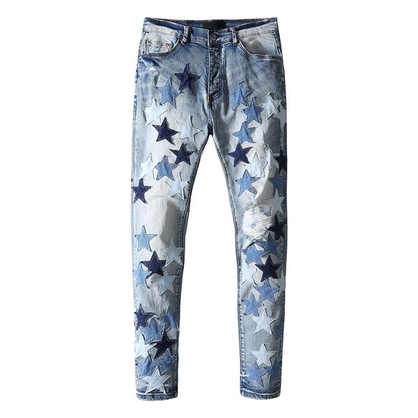 

20ss mens designer jeans distressed ripped biker slim fit motorcycle denim for men s fashion jean mans pants pour hommes real jeans #177, Blue