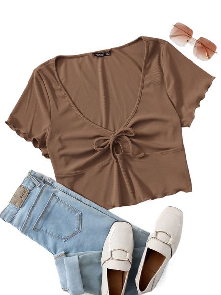 

plus lettuce trim cut out knot front rib-knit e1rm#, Black