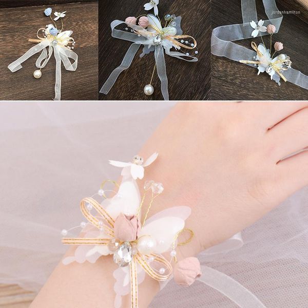 Perlenkristall Handgelenk Corsage Brautjungfer Kinder Handblume Ehe schöne Braut Hochzeitsarmbänder Mädchen Schmuck Link Kette