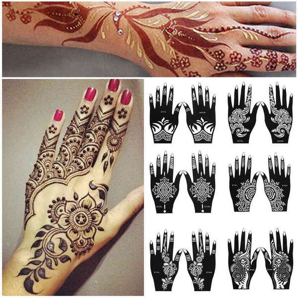 NXY Tatuaggio Temporaneo 2pcs Adesivo Impermeabile Mano Decal Henna Stencil Fai Da Te Body Art Modello Festa di Nozze Strumento di Trucco 0330