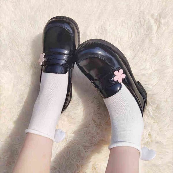 Kleid Schuhe Britischer Stil Vintage Frau Vulkanisieren Kawaii Rosa Sakura Mädchen Lolita 2022 Sommer Slip auf Casual Pu Mary Janes 220516