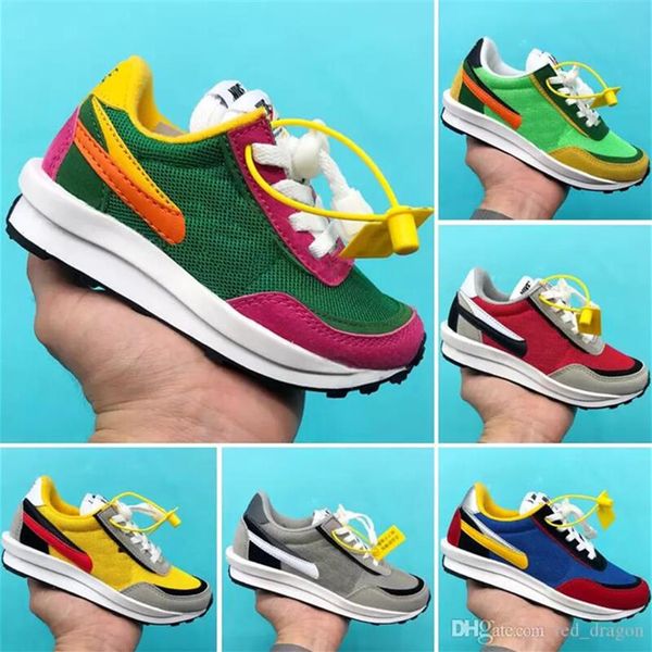 

childrens x ldwaffle kids running shoes boys girls green gusto sneaker pine ldwaffle sacai new ldv waffle sports trainers 28-35273l, Black