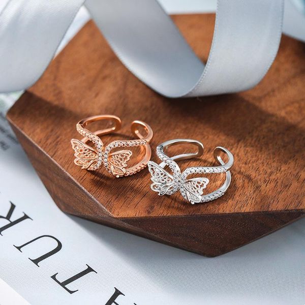 

cluster rings 2022 fashion fine butterfly modelling elegant temperament shiny crystal adjustable women sweet joker, Golden;silver